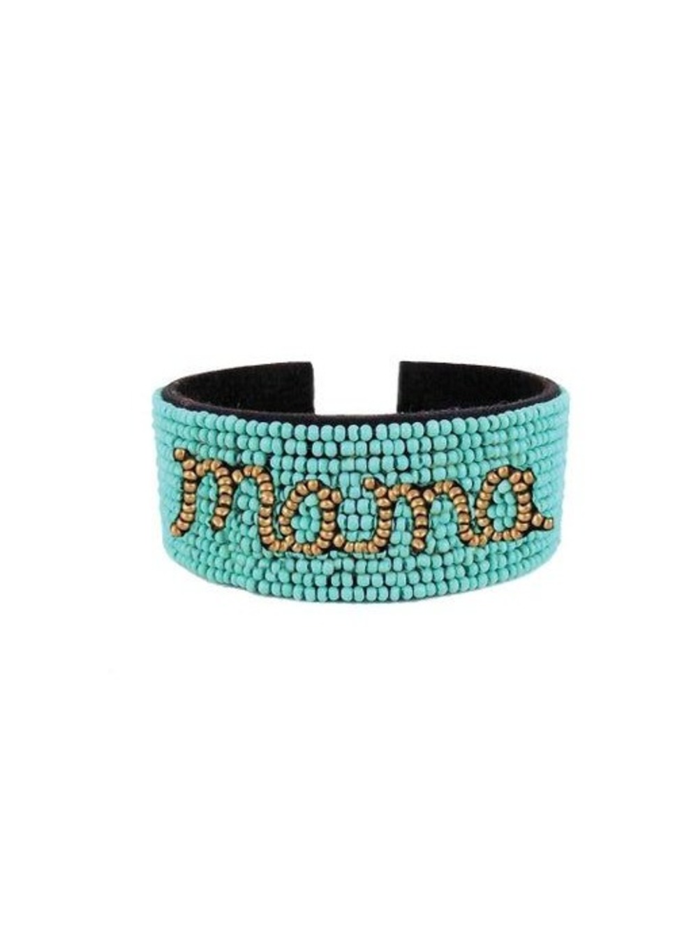 Handmade Beaded "Mama" Cuff Bracelet - Turquoise & Gold - Perfect Gift For Cool